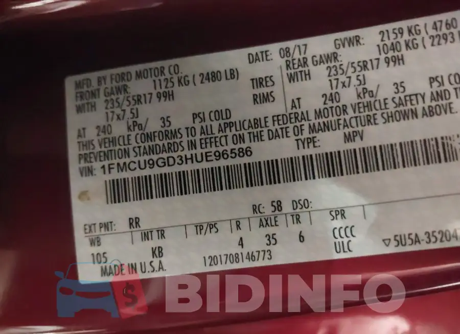 1FMCU9GD3HUE96586 Photo# 9