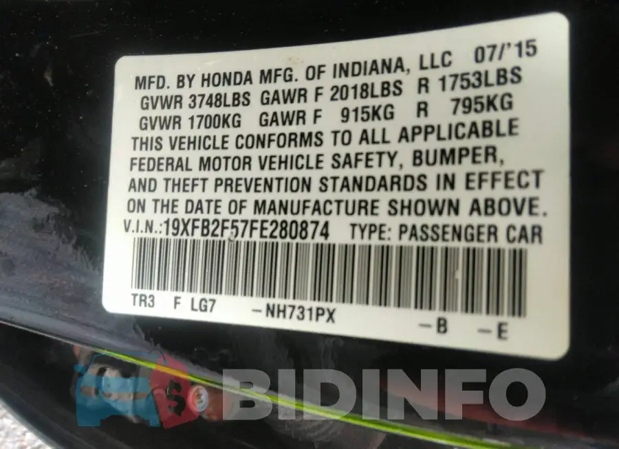 19XFB2F57FE280874 Photo# 9