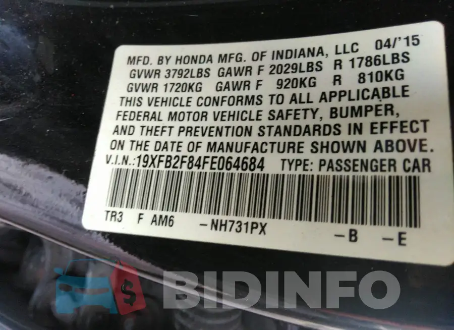 19XFB2F84FE064684 Photo# 9