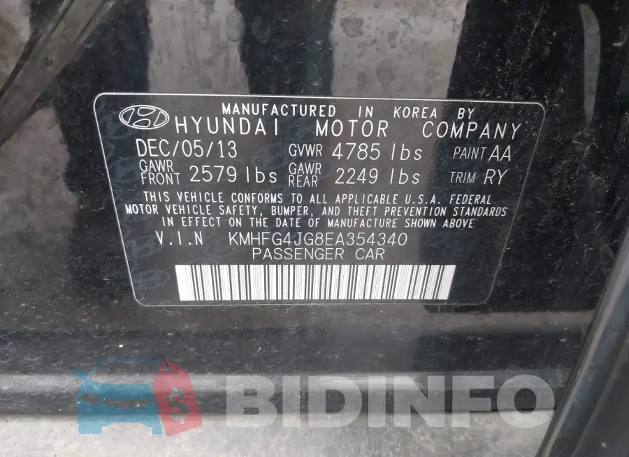 KMHFG4JG8EA354340 Photo# 9