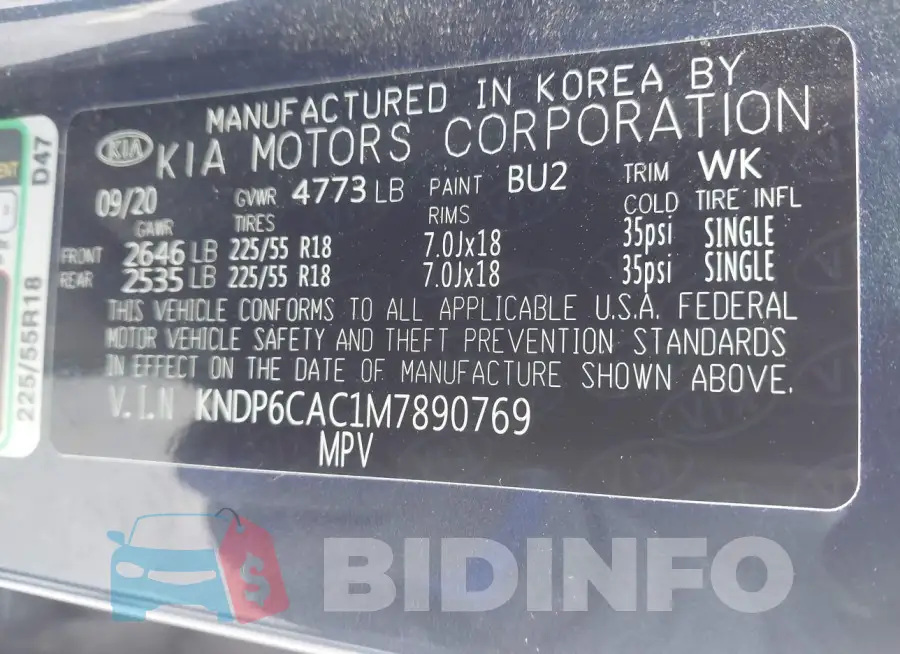 KNDP6CAC1M7890769 Photo# 9