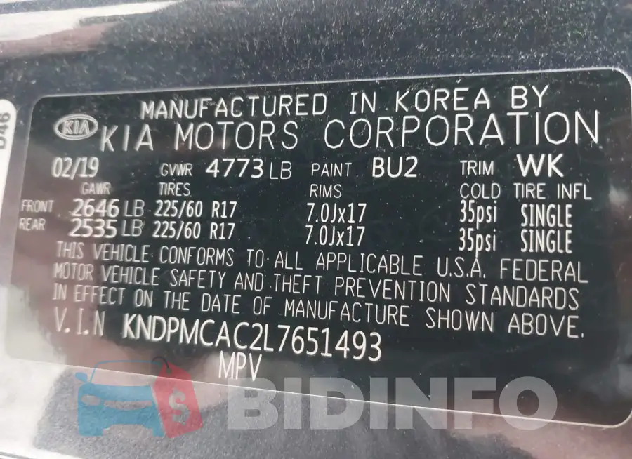 KNDPMCAC2L7651493 Photo# 9