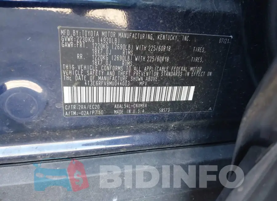 4T3E6RFV8MU044003 Photo# 9