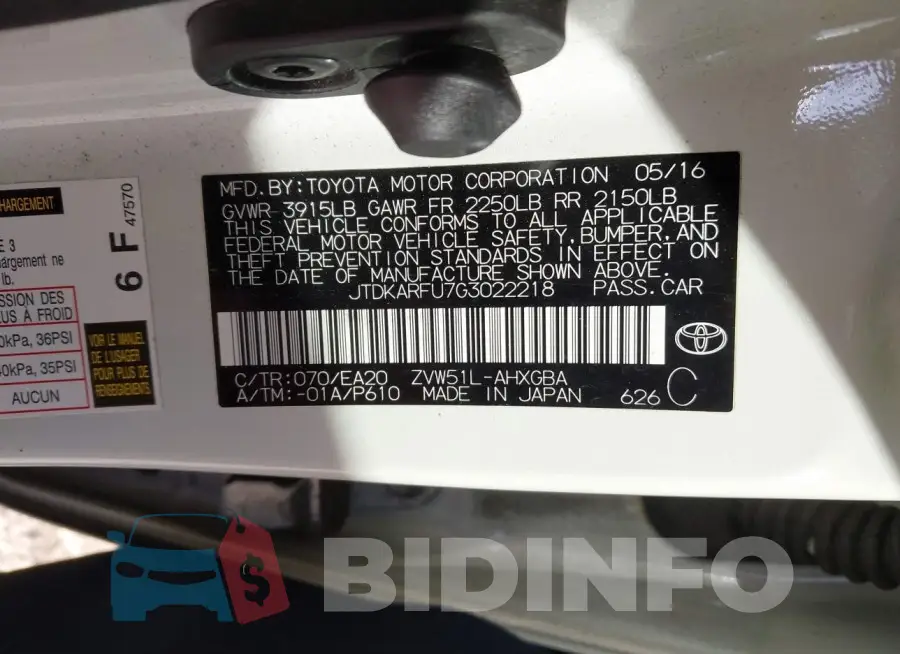 JTDKARFU7G3022218 Photo# 9