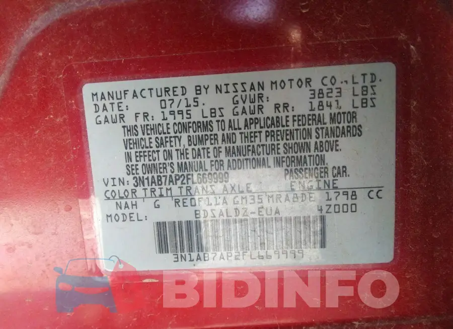 3N1AB7AP2FL669999 Photo# 9