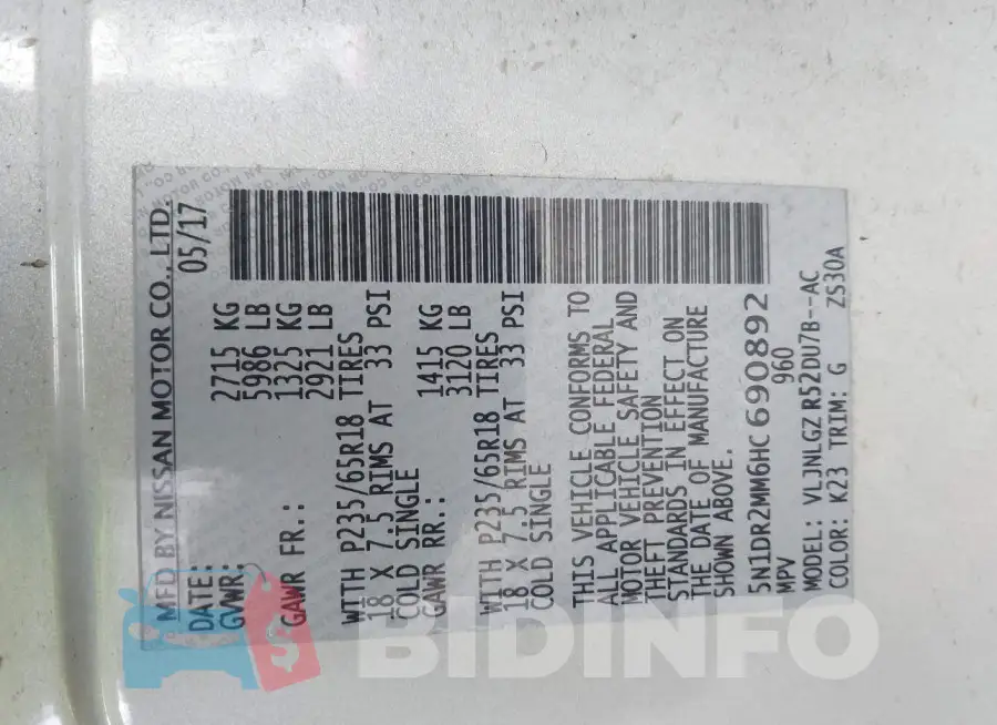 5N1DR2MM6HC690892 Photo# 9