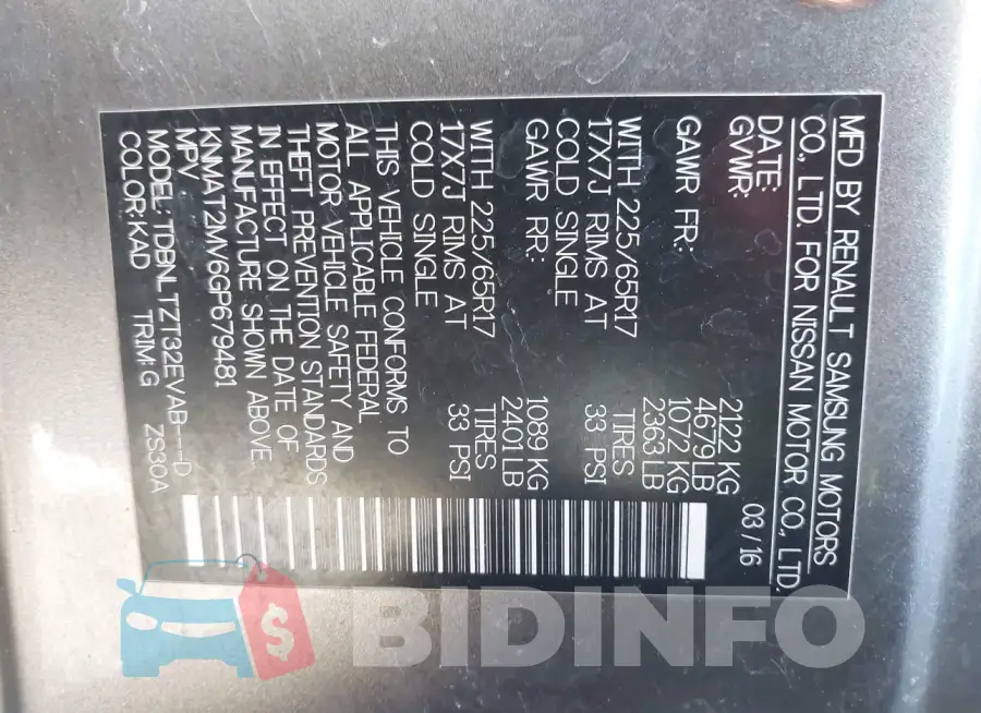 KNMAT2MV6GP679481 Photo# 9