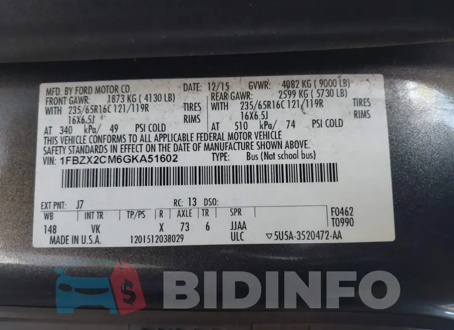 1FBZX2CM6GKA51602 Photo# 9