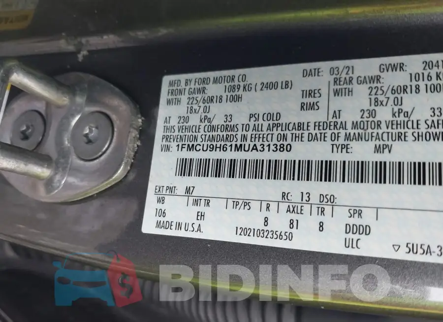 1FMCU9H61MUA31380 Photo# 9