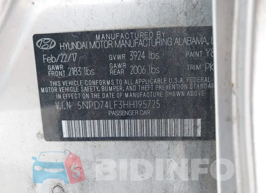 5NPD74LF3HH195725 Photo# 9