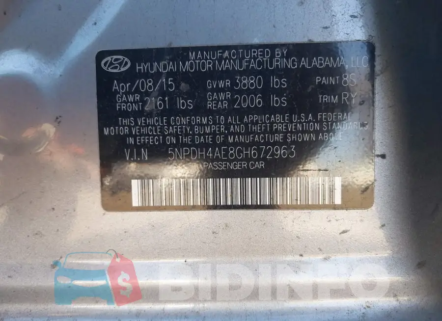 5NPDH4AE8GH672963 Photo# 9