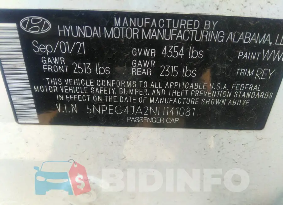 5NPEG4JA2NH141081 Photo# 9
