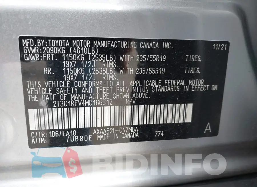 2T3C1RFV4MC166512 Photo# 9