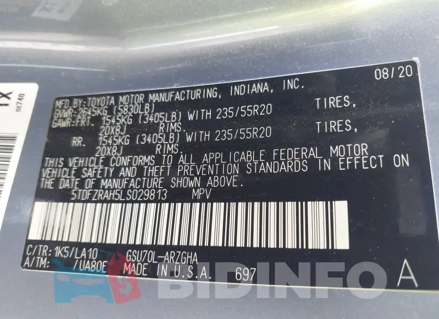 5TDFZRAH5LS029813 Photo# 9