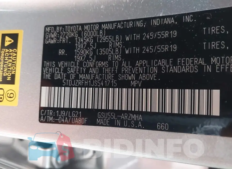 5TDJZRFH1JS541715 Photo# 9