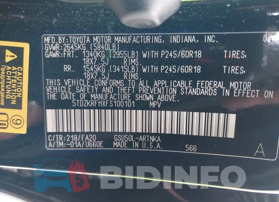 5TDZKRFHXFS100101 Photo# 9