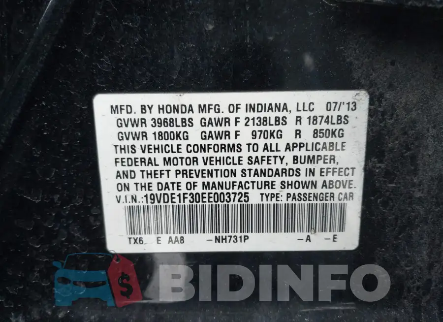 19VDE1F30EE003725 Photo# 9
