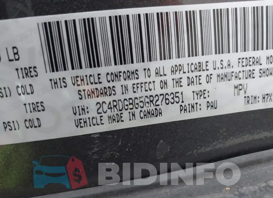 2C4RDGBG5GR276351 Photo# 9