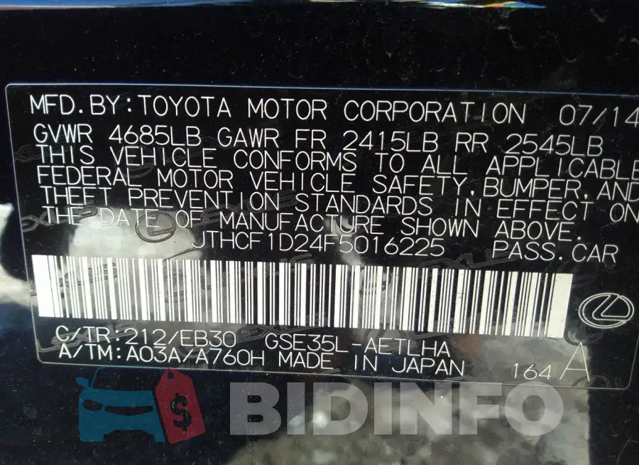 JTHCF1D24F5016225 Photo# 9