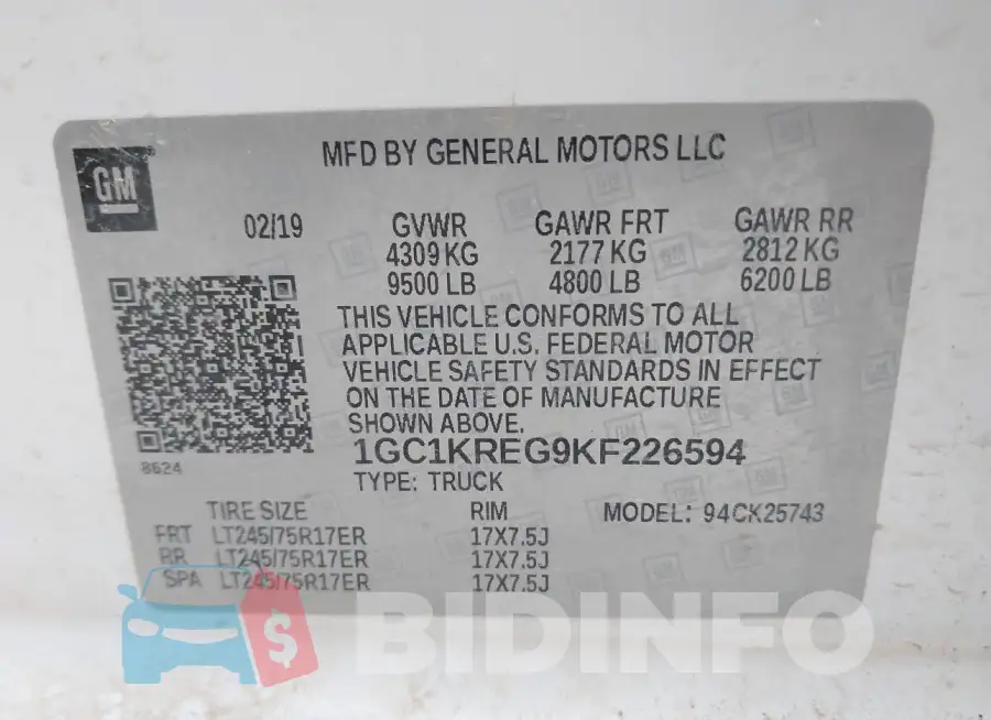 1GC1KREG9KF226594 Photo# 9