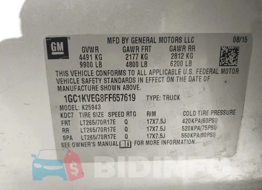1GC1KVEG8FF657619 Photo# 9