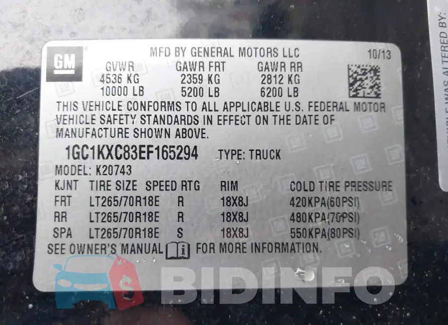 1GC1KXC83EF165294 Photo# 9