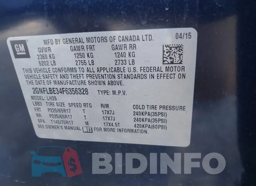 2GNFLBE34F6356328 Photo# 9