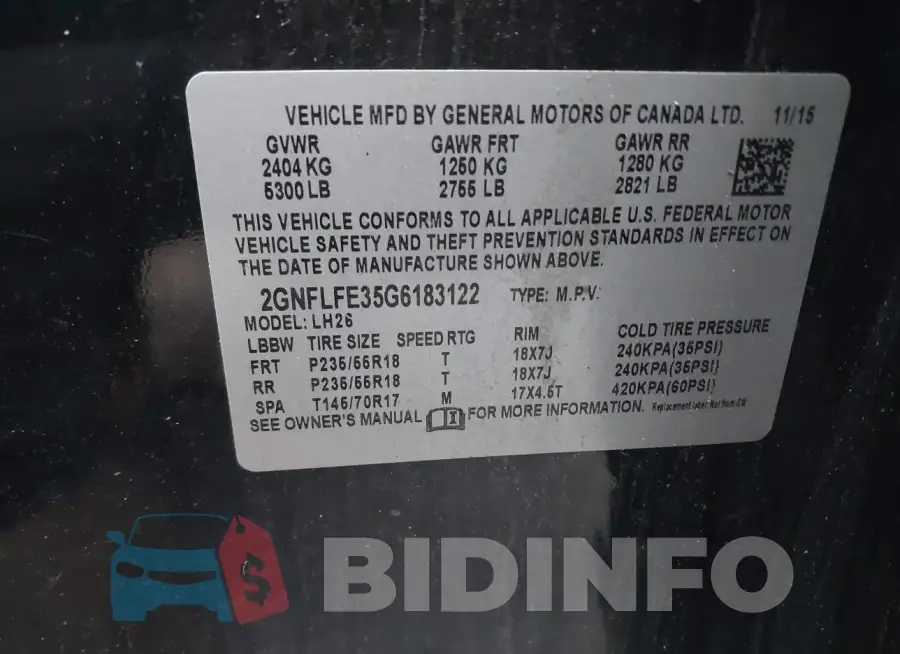 2GNFLFE35G6183122 Photo# 9
