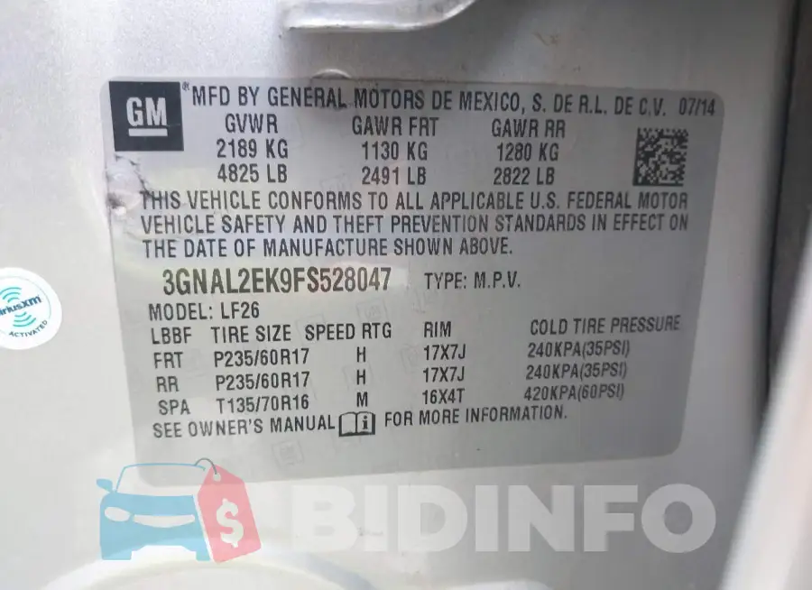 3GNAL2EK9FS528047 Photo# 9