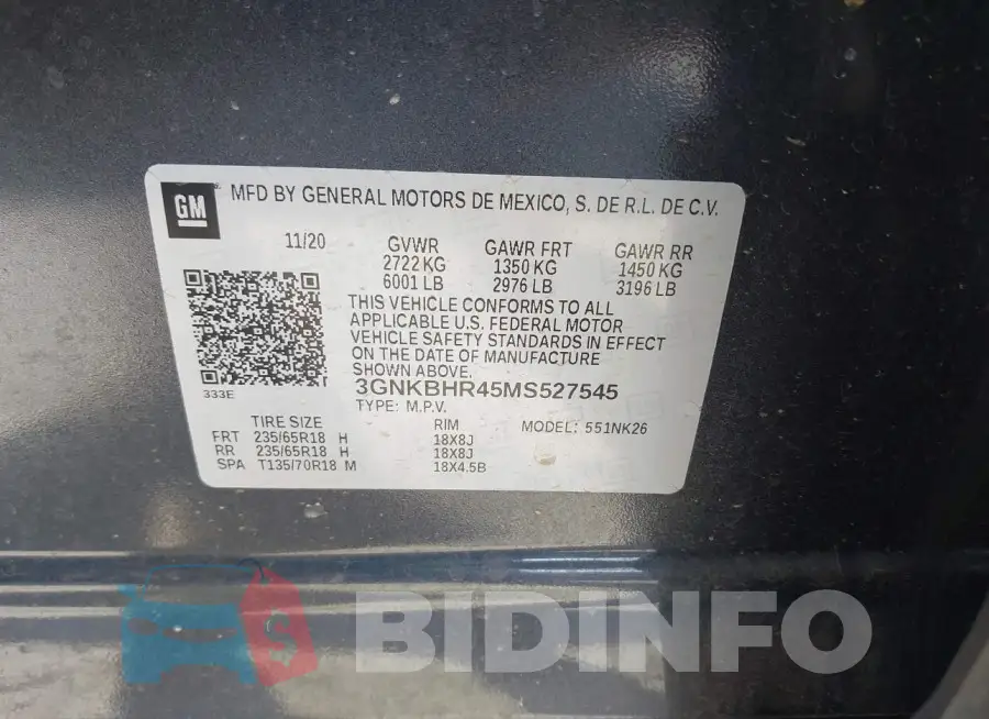 3GNKBHR45MS527545 Photo# 9