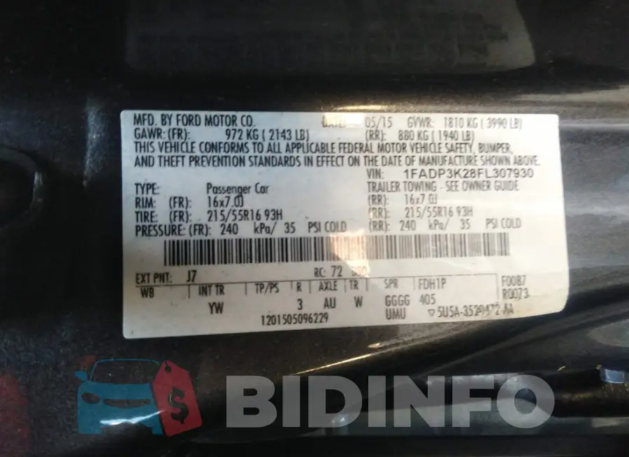 1FADP3K28FL307930 Photo# 9