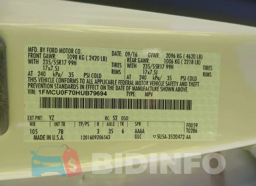 1FMCU0F70HUB79694 Photo# 9