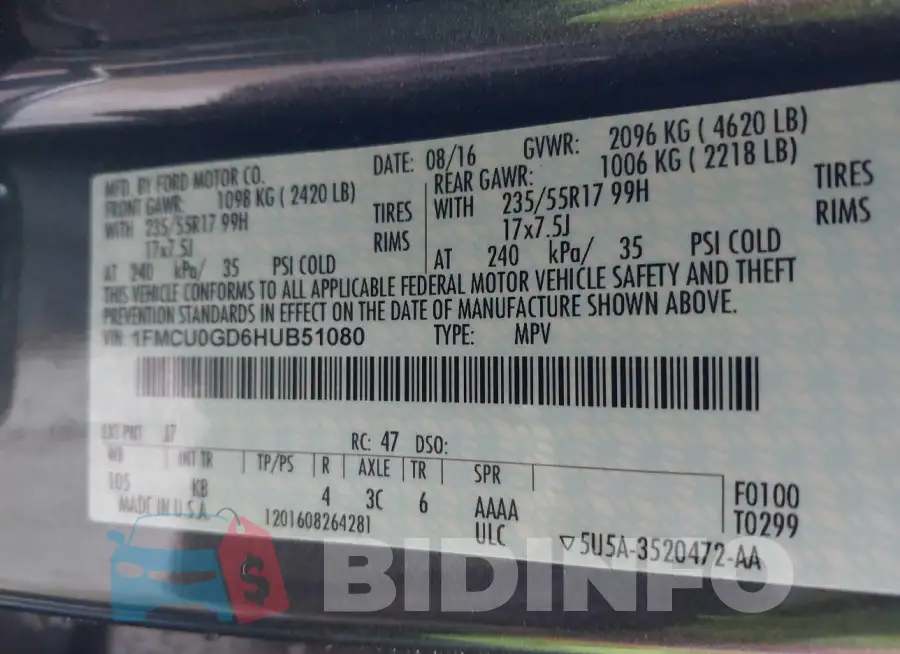1FMCU0GD6HUB51080 Photo# 9