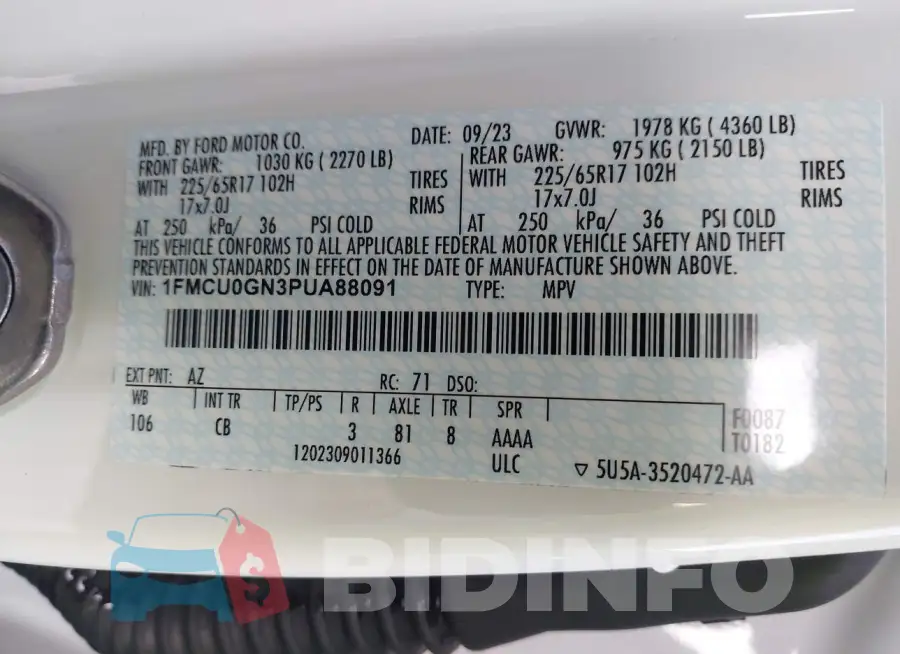 1FMCU0GN3PUA88091 Photo# 9