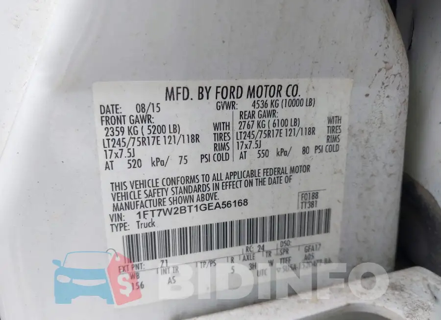 1FT7W2BT1GEA56168 Photo# 9