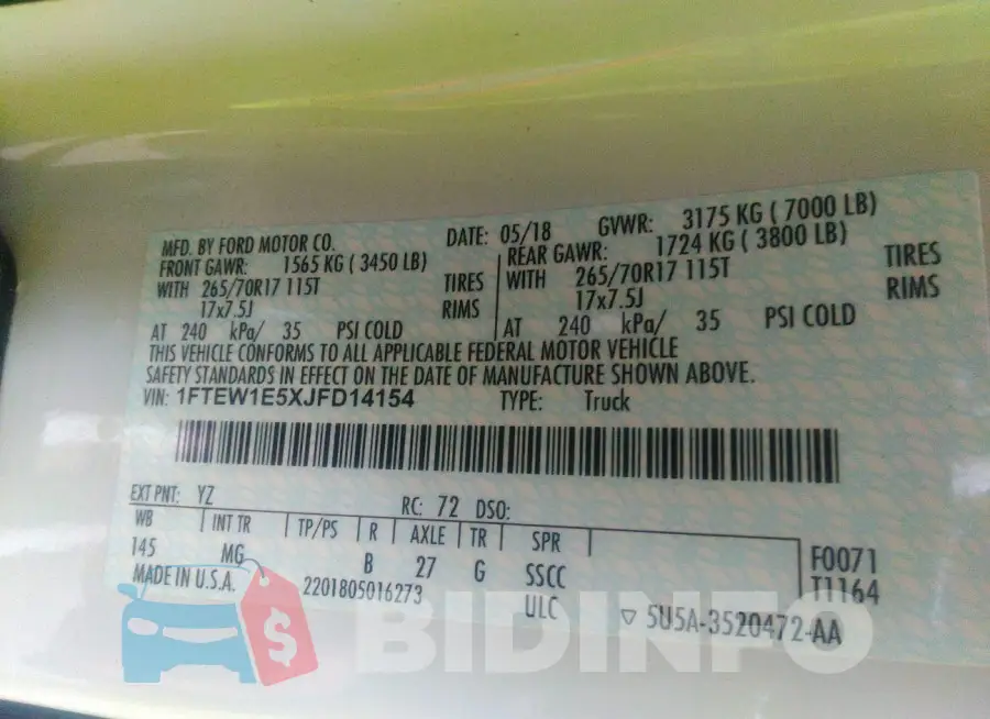 1FTEW1E5XJFD14154 Photo# 9