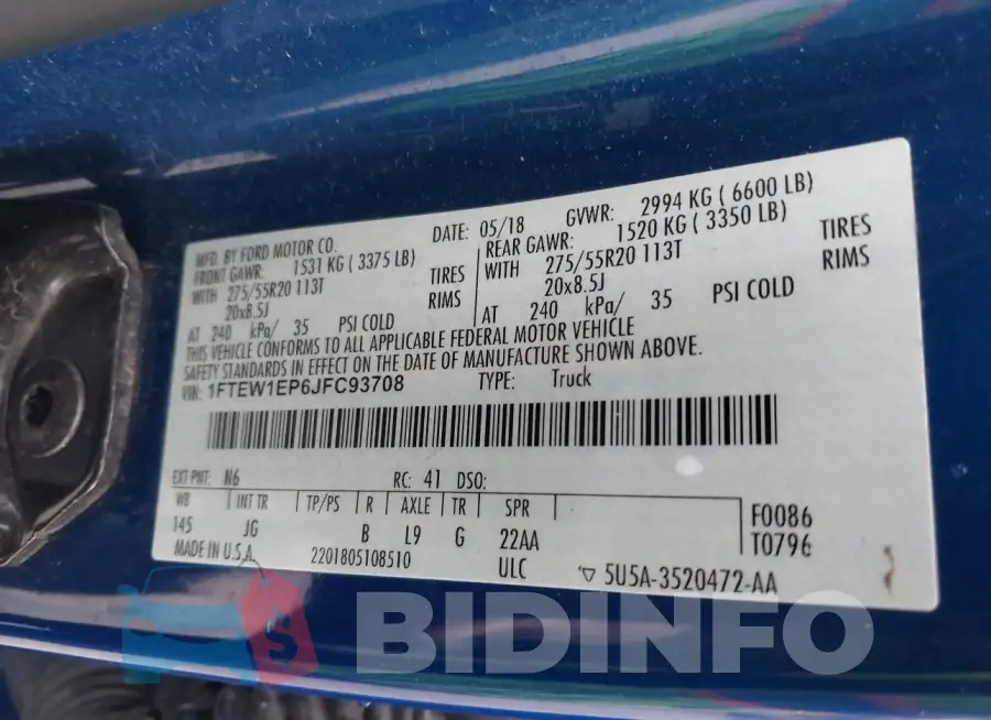 1FTEW1EP6JFC93708 Photo# 9