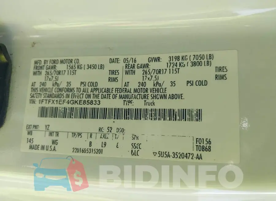 1FTFX1EF4GKE85833 Photo# 9