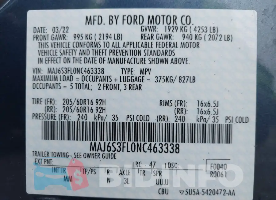 MAJ6S3FL0NC463338 Photo# 9
