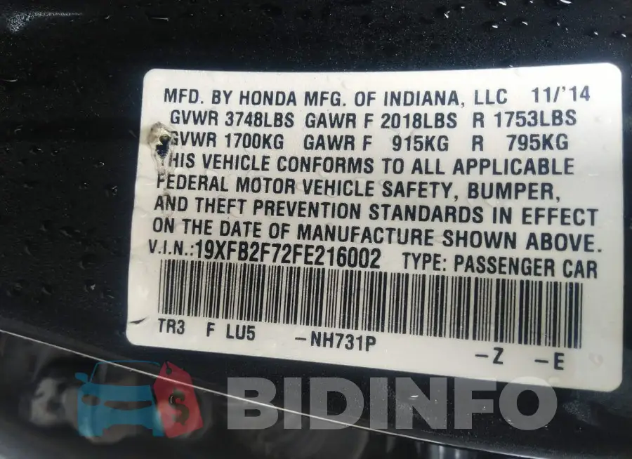 19XFB2F72FE216002 Photo# 9