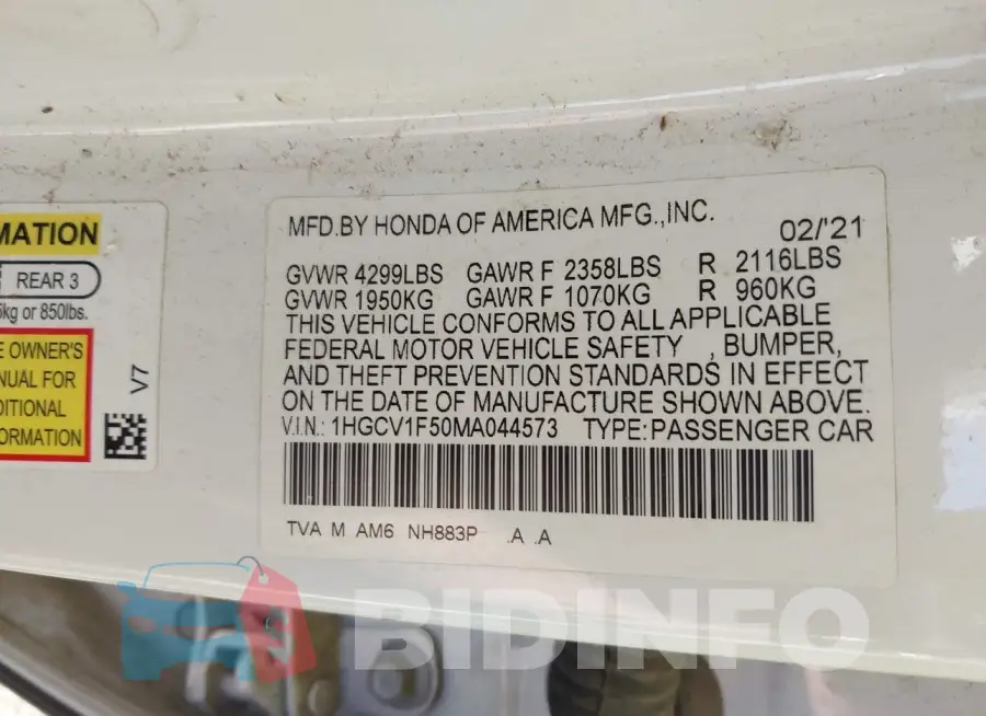 1HGCV1F50MA044573 Photo# 9