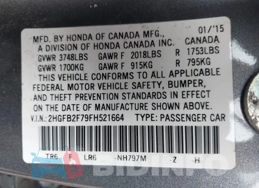 2HGFB2F79FH521664 Photo# 9