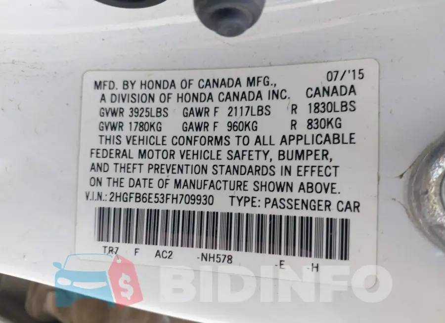 2HGFB6E53FH709930 Photo# 9