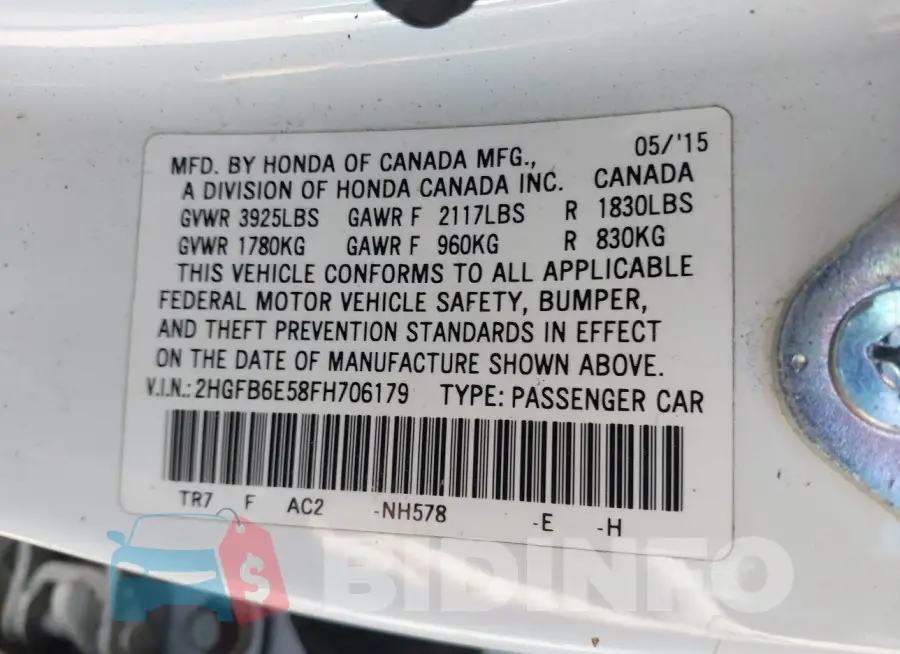 2HGFB6E58FH706179 Photo# 9