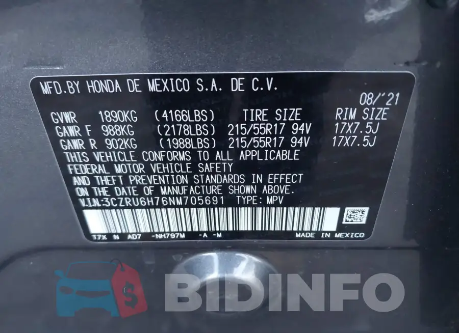 3CZRU6H76NM705691 Photo# 9