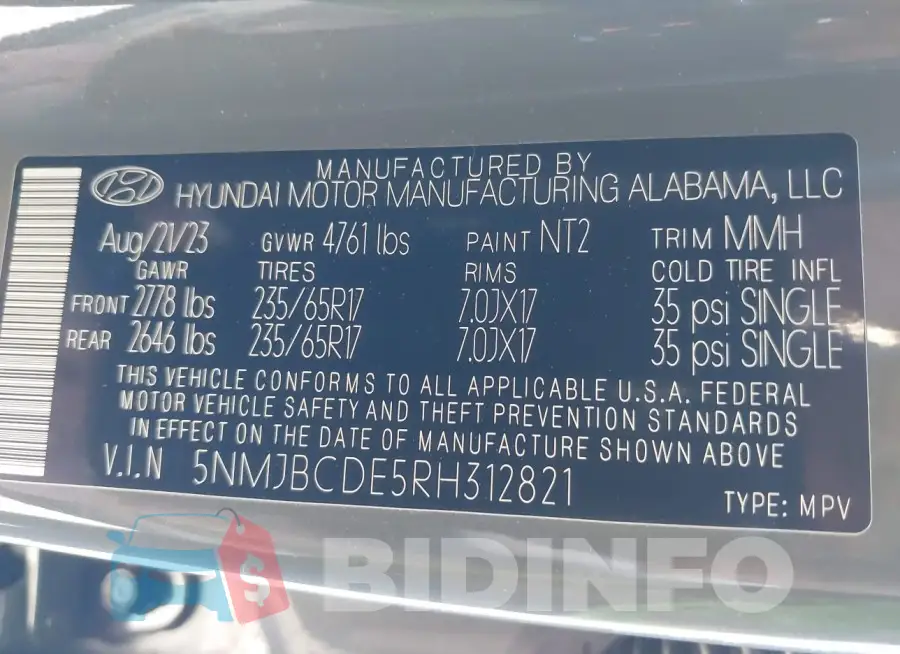 5NMJBCDE5RH312821 Photo# 9