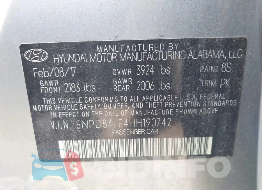 5NPD84LF4HH190742 Photo# 9