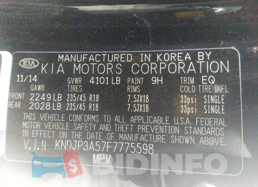 KNDJP3A57F7775598 Photo# 9