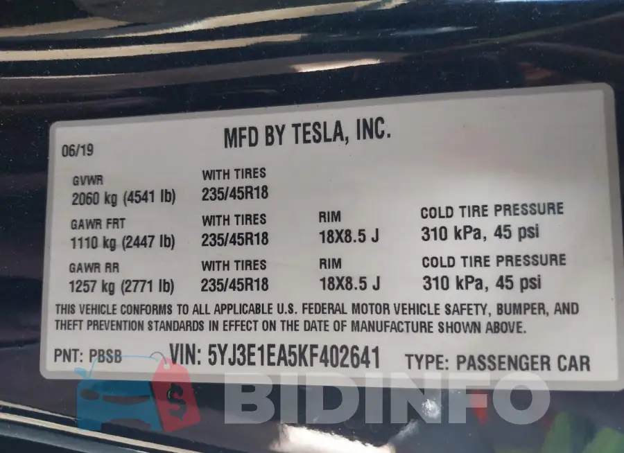 5YJ3E1EA5KF402641 Photo# 9