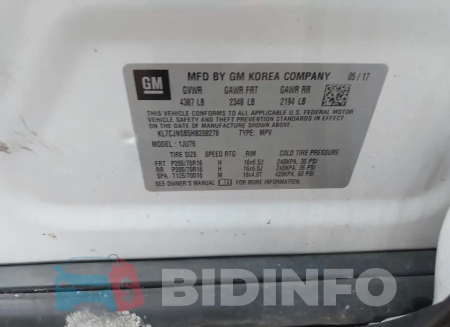 KL7CJNSB5HB208278 Photo# 9
